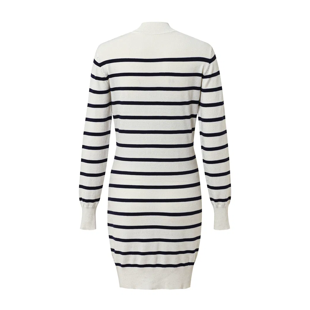 Vestido de punto largo a rayas elegante para el vestuario de oficina de mujeres