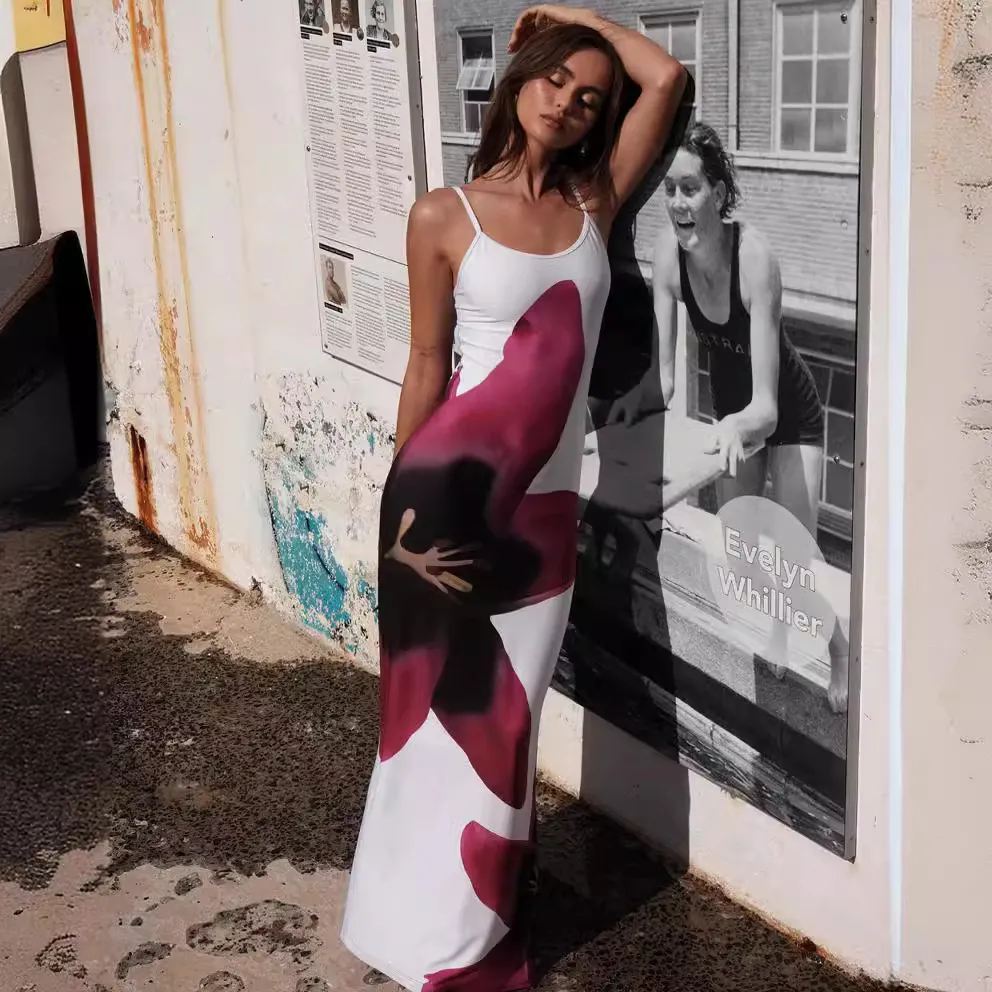 Vestido largo casual sin mangas impreso para mujeres al por mayor personalizado