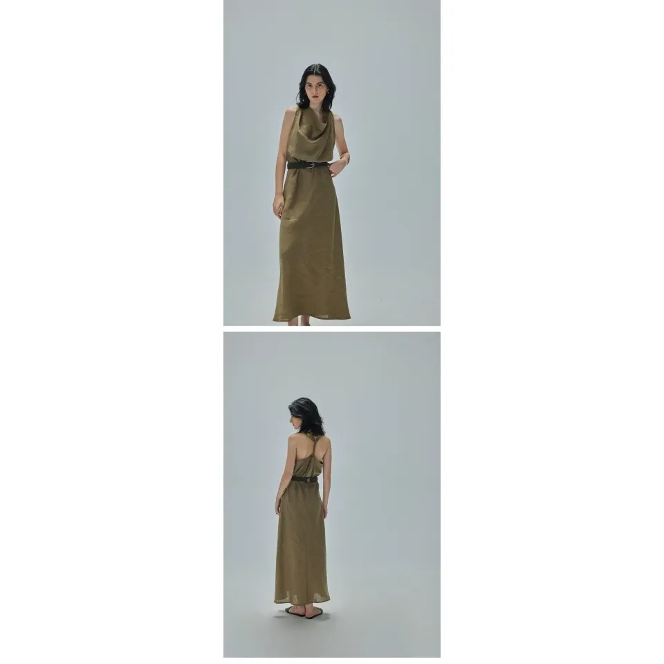 Vestido maxi sin mangas de lino de alta calidad para mujeres