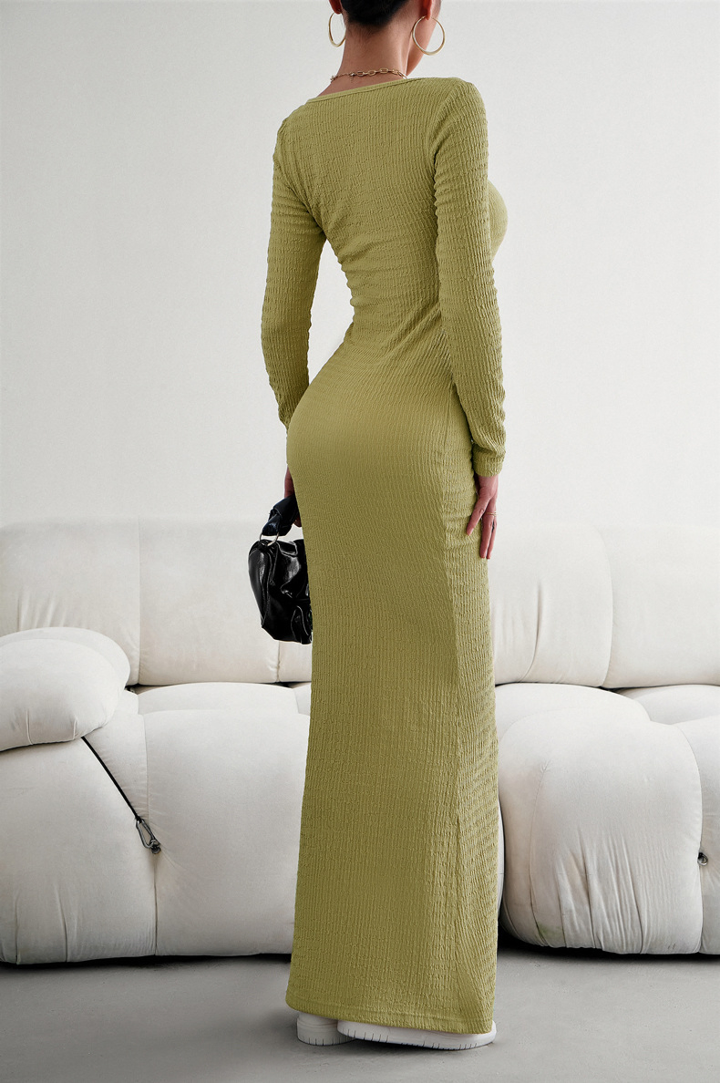 Vestido de mujer con escote cuadrado y mangas largas Ropa personalizada al por mayor Boutiques europeas Moda femenina Vestido de tirantes para mujeres