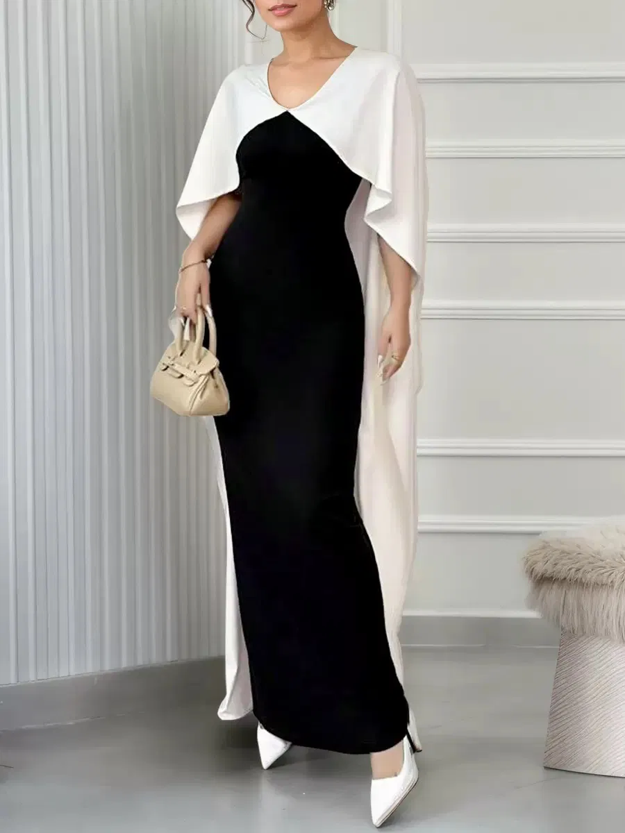 Vestido midi maxi de color contrastante para mujer, cubierto de gasa delgada para protección solar, vestido con dobladillo irregular y chal a juego