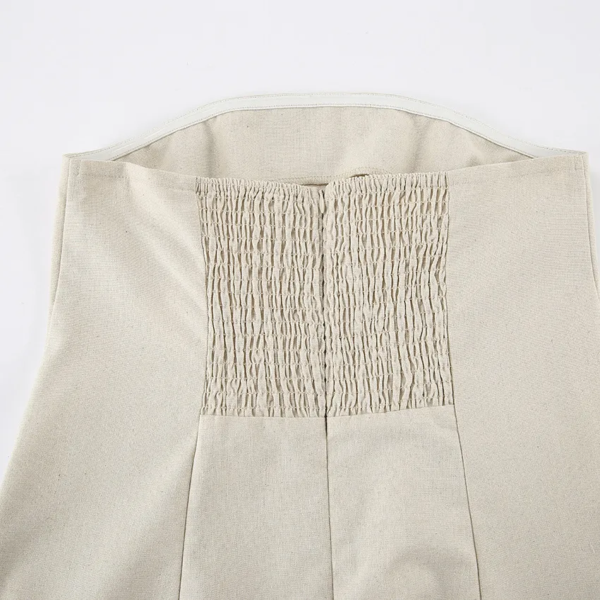 Vestido casual de cintura alta sin tirantes de algodón y lino para vacaciones