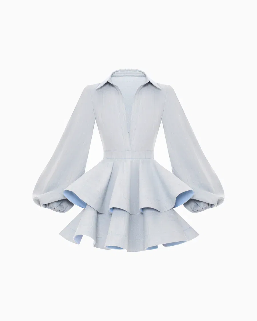 Vestido mini casual de mujer con mangas largas en múltiples capas y volantes