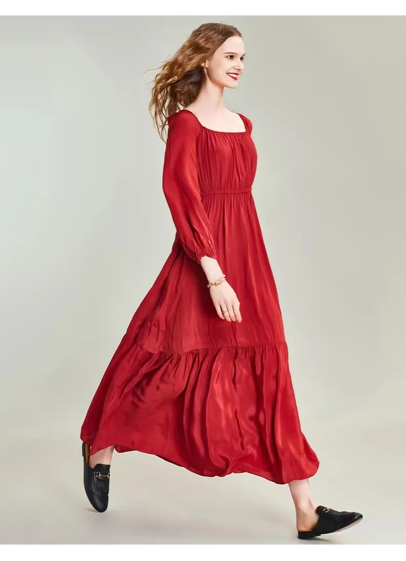 Venta al por mayor de fábrica Vestidos de seda de alta calidad para mujeres Ropa vintage Vestido largo de verano para fiesta y noche