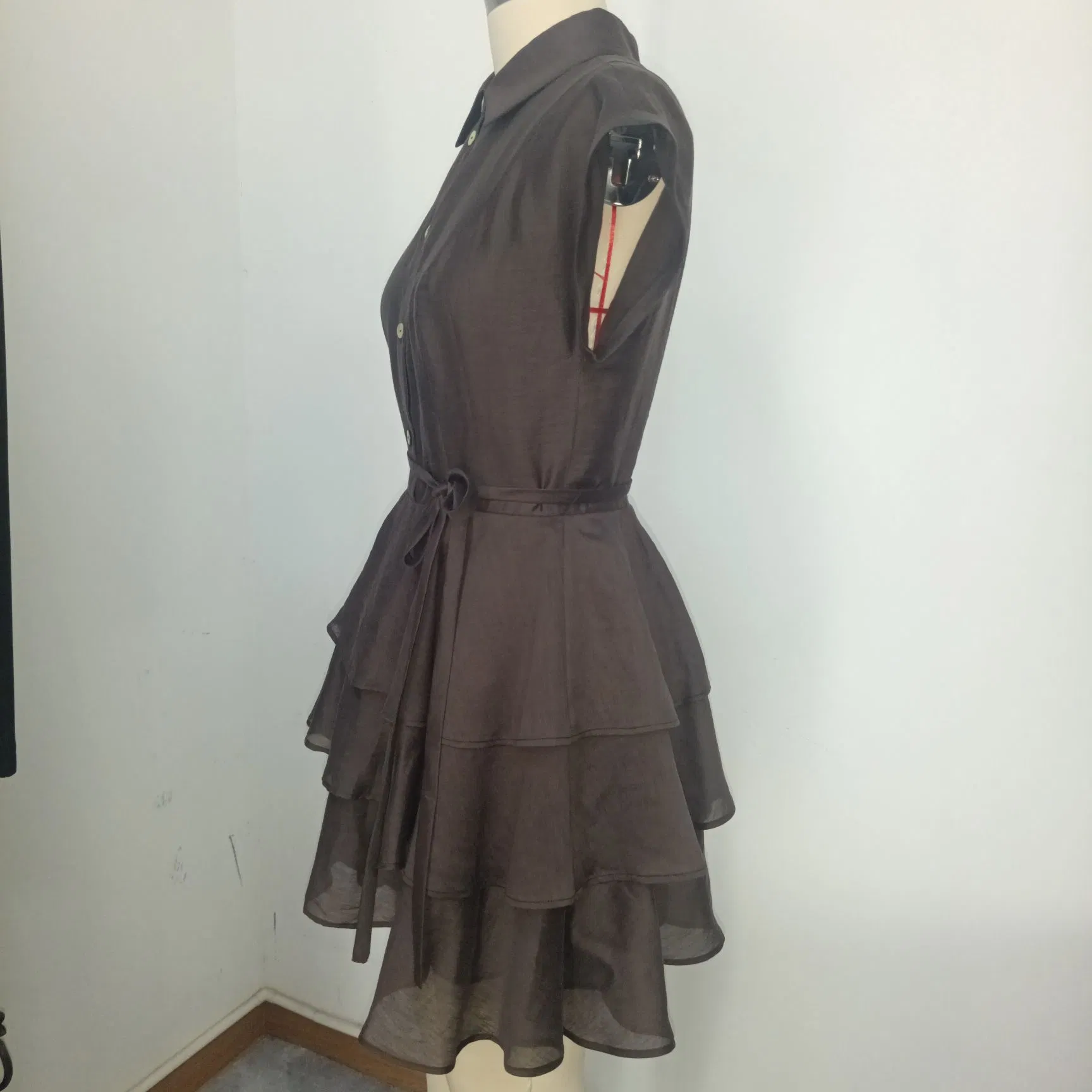 Vestido sin mangas con cuello para mujer, vestido de pastel con cinturón en la cintura, estilo de oficina