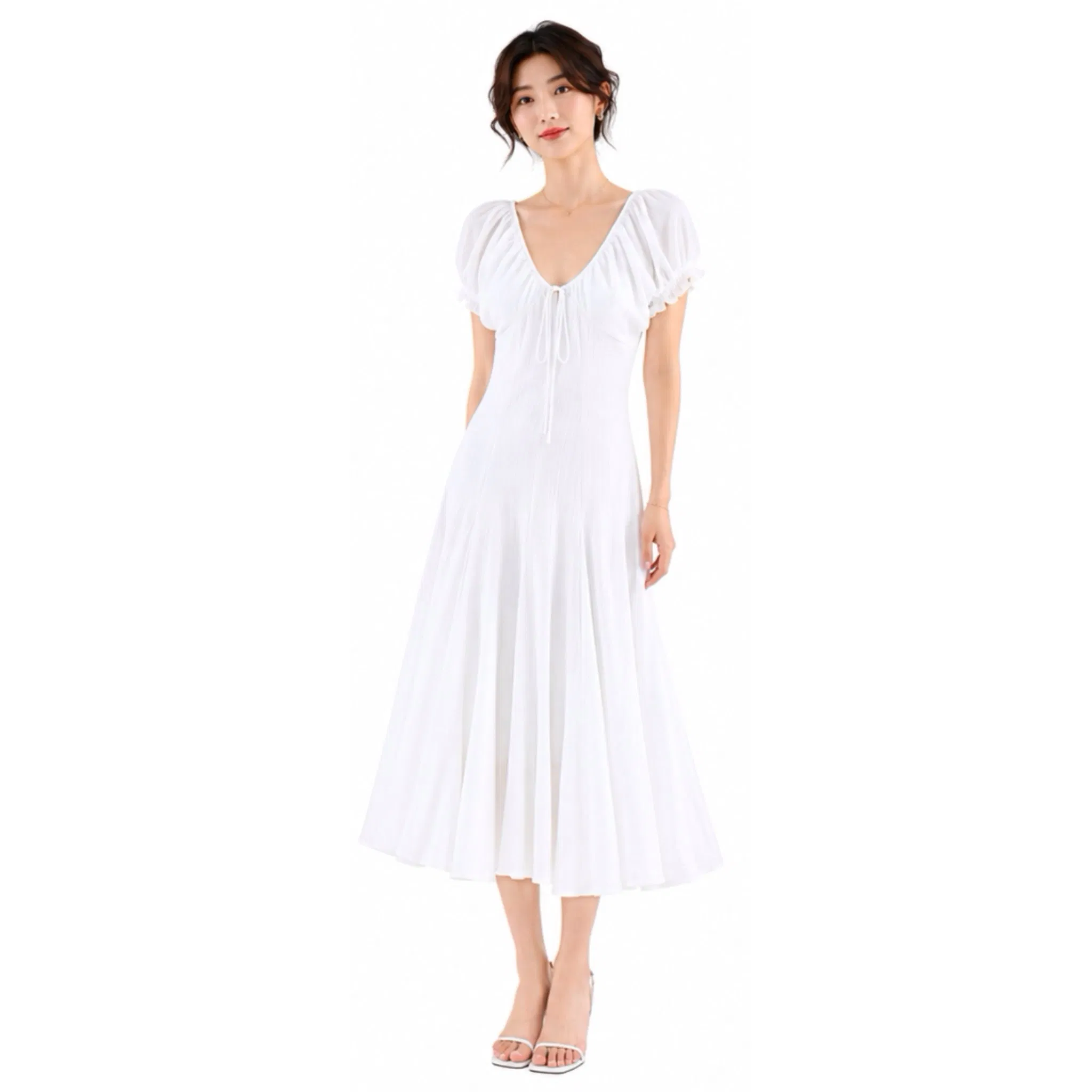 Vestido midi con fruncido en el busto y lazo en la parte delantera unisex, vestido de dos colores para mujeres, vestido de estilo swing