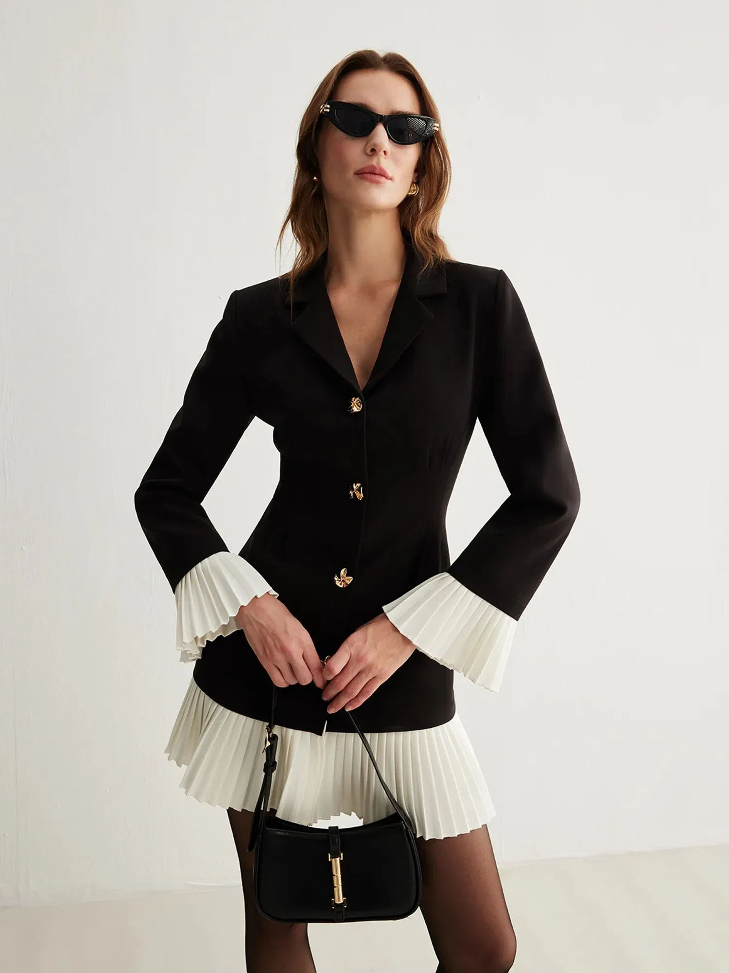 Vestido de traje plisado de contraste en blanco y negro, jilbab, thobe, para el trabajo, lujo, vestido para mujeres musulmanas, OEM