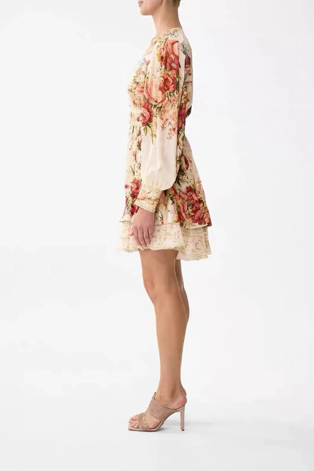 Vestido Vintage de Cuello en V, Cintura Alta, Ajustado, con Estampado Francés, Hecho a Medida con Diseño Lujoso, Vestido de Fiesta para Ocasiones Especiales
