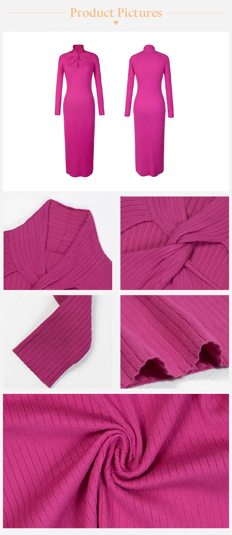 Vestido largo de punto azul claro de manga larga y cuello alto para mujeres elegantes, vestido ceñido de canalé para fiestas de cóctel