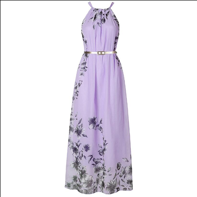 Vestido de playa de chifón con estampado de Halter de verano para mujeres