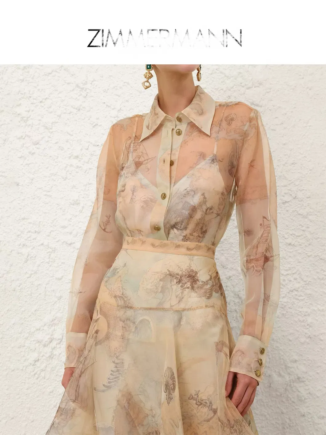 Conjunto de Camisa de Algodón Impresa y Falda A-Line de Nueva Marca - Diseño de Lujo Hecho a Medida Vestido de Fiesta para Mujeres