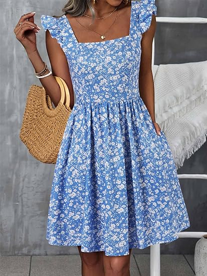 Vestido de verano lindo para mujeres, floral, fluido, hasta la rodilla, vestido de playa para fiestas