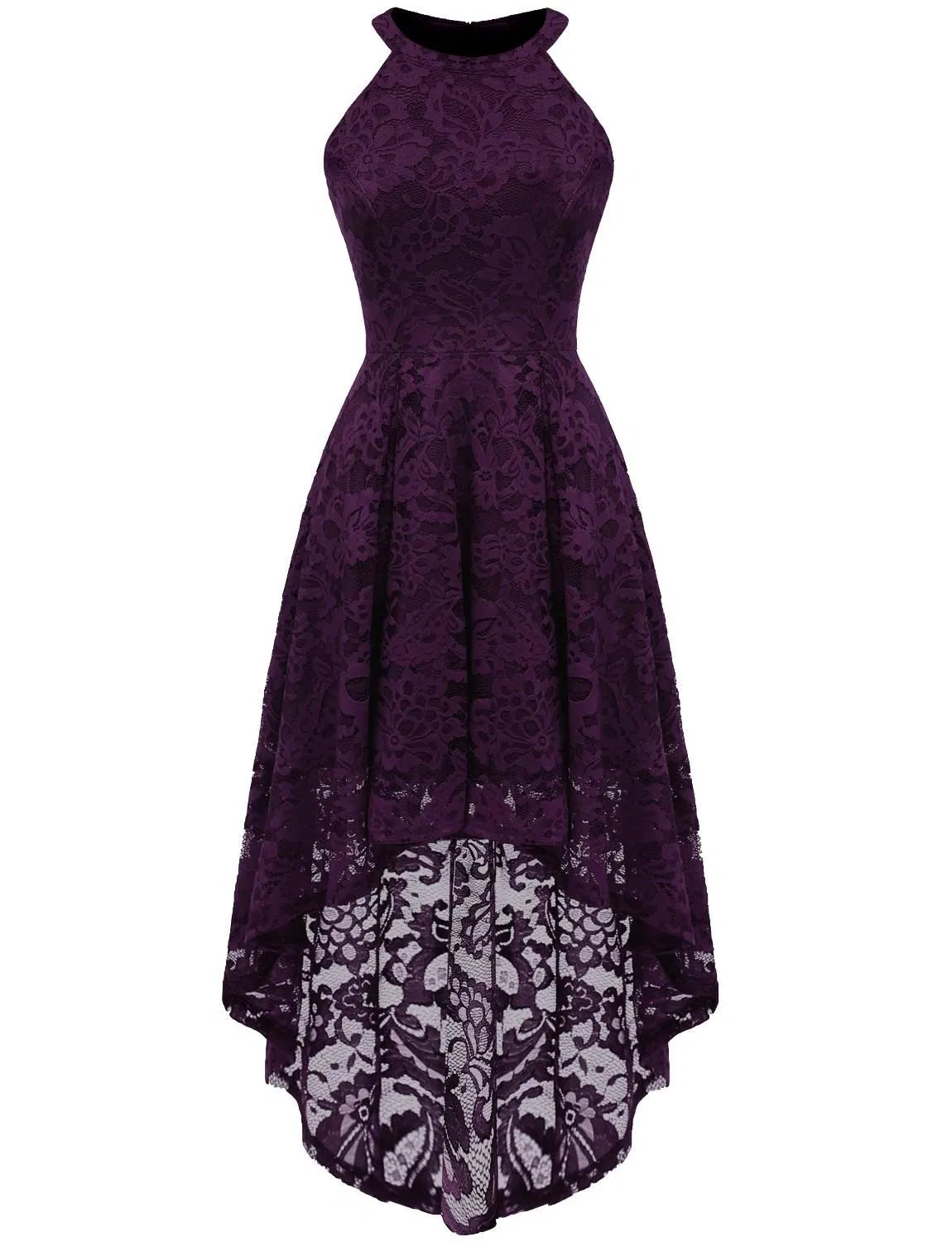 Vestido de cóctel de encaje floral de mujer elegante con dobladillo alto-bajo para eventos de verano