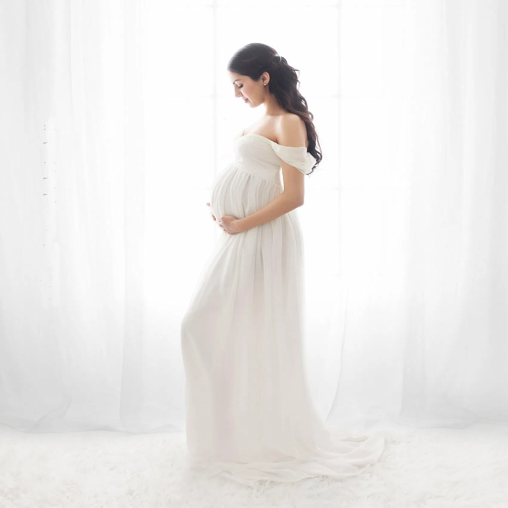 2021 Vestidos de maternidad de color negro sólido de estilo lujo para mujeres fábrica