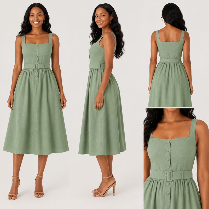 Vestido MIDI Floral Personalizado con Escote en V para Mujeres, Fabricante de Vestidos para Fiesta en el Jardín y Venta en Boutique