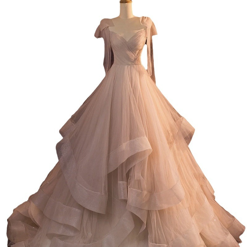 Vestido de noche de lujo ligero de alta gama para mujeres en color rosa