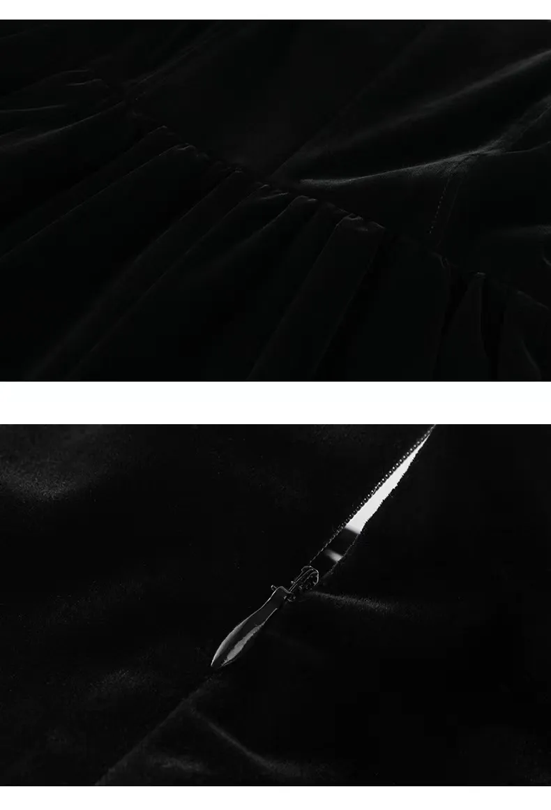Vestido de tirantes mini negro de terciopelo A-line para mujeres, de alta calidad, para fiestas y ocasiones especiales