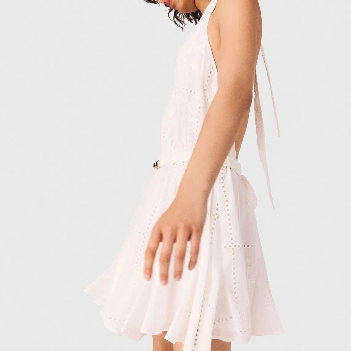 Vestido de noche de mujer en estilo nuevo de verano, sin mangas, sin espalda, con cuello en V, sexy, ajustado, de encaje calado, en línea A
