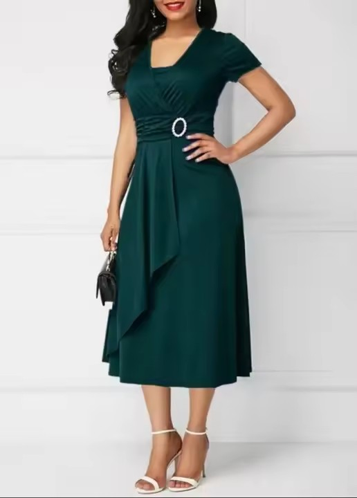 Nuevo vestido de noche largo de color sólido para mujeres, con escote en V sexy y cintura alta