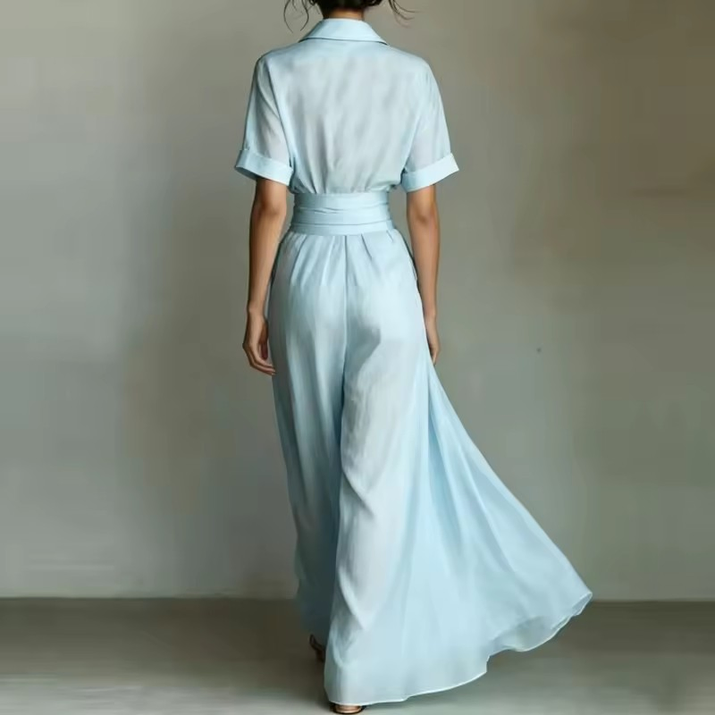 Estilo de vacaciones francés Exportar vestido de mujer elegante retro casual de color sólido, cintura alta, ajuste ceñido, favorecedor vestido midi, vestido casual de moda