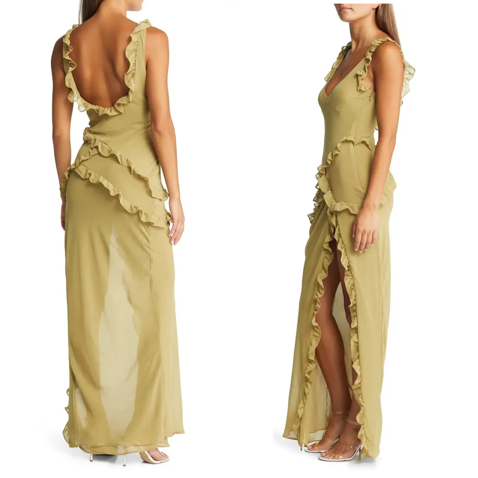 Fábrica China OEM Ropa Elegante para Damas de Nuevo Diseño de Alta Calidad, Venta Caliente, Vestido de Cóctel Cuerpo Ceñido de Georgette con Volantes para Mujeres, Vestido de Noche