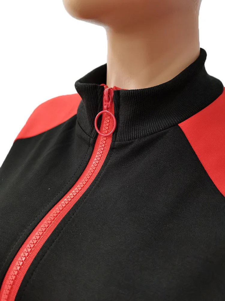 Conjunto de vestido de cuerpo ajustado para mujeres, vestido de dos piezas con manga larga y cremallera, mini vestidos para damas