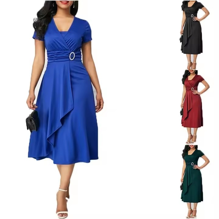 Nuevo vestido de noche largo de color sólido para mujeres, con escote en V sexy y cintura alta