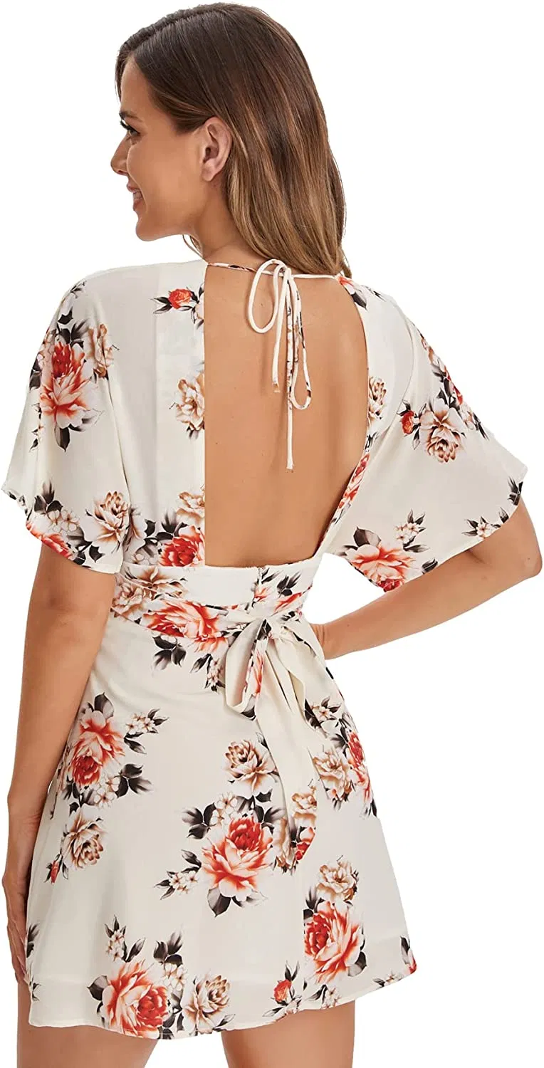 Vestido de playa floral sexy para mujeres de primavera y verano, ropa disponible para diseño de ropa personalizada, impresión de logotipo de marca, precio al por mayor