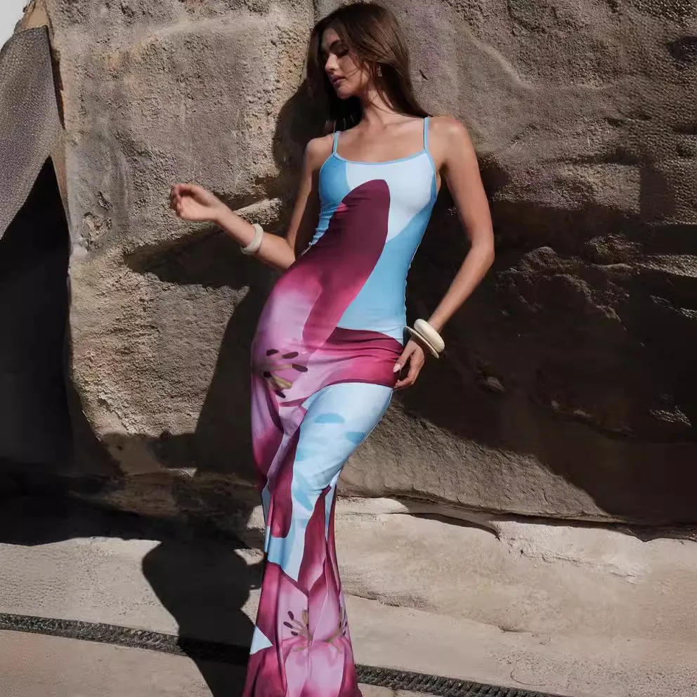 Vestido largo casual sin mangas impreso para mujeres al por mayor personalizado