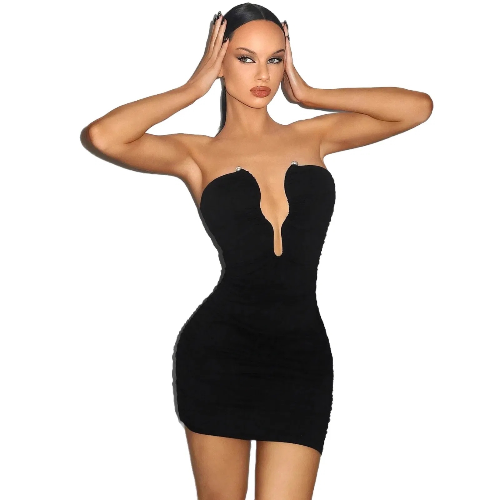 Vestido elegante para mujer, sin hombros y plisado para fiestas