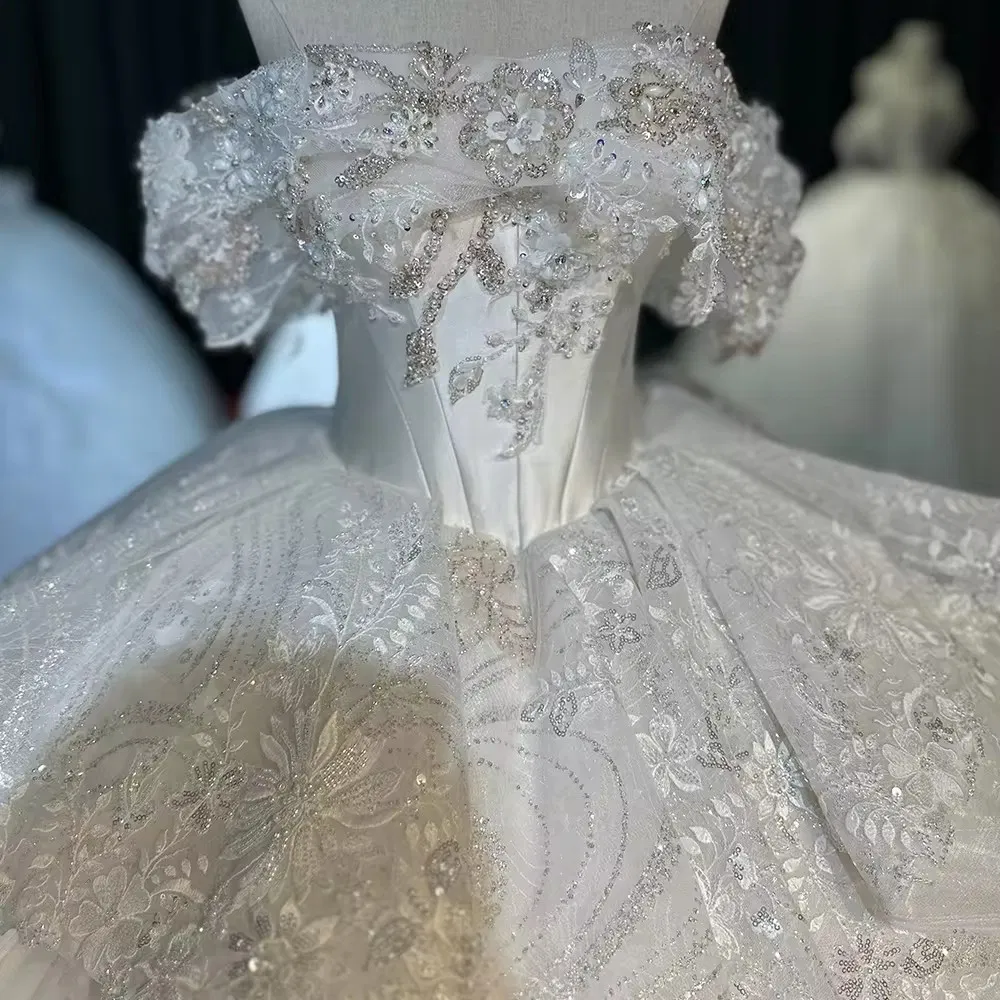 Vestidos de boda para mujeres, personalizados, con hombros al descubierto, hechos a mano, con encaje y cuentas