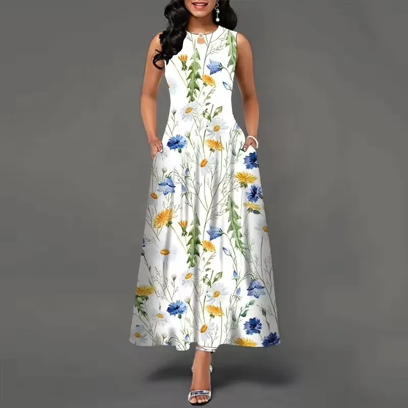 Vestido largo sin mangas de alta calidad con estampado de posicionamiento para mujeres, vestido maxi bohemio vintage