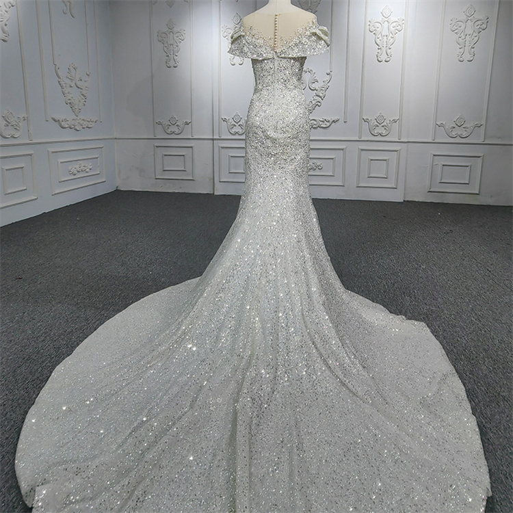 2023 Elegantes Vestidos de Cuentas Sirena con Mangas Elegantes Sexy para Bodas y Fiestas de Noche para Mujeres