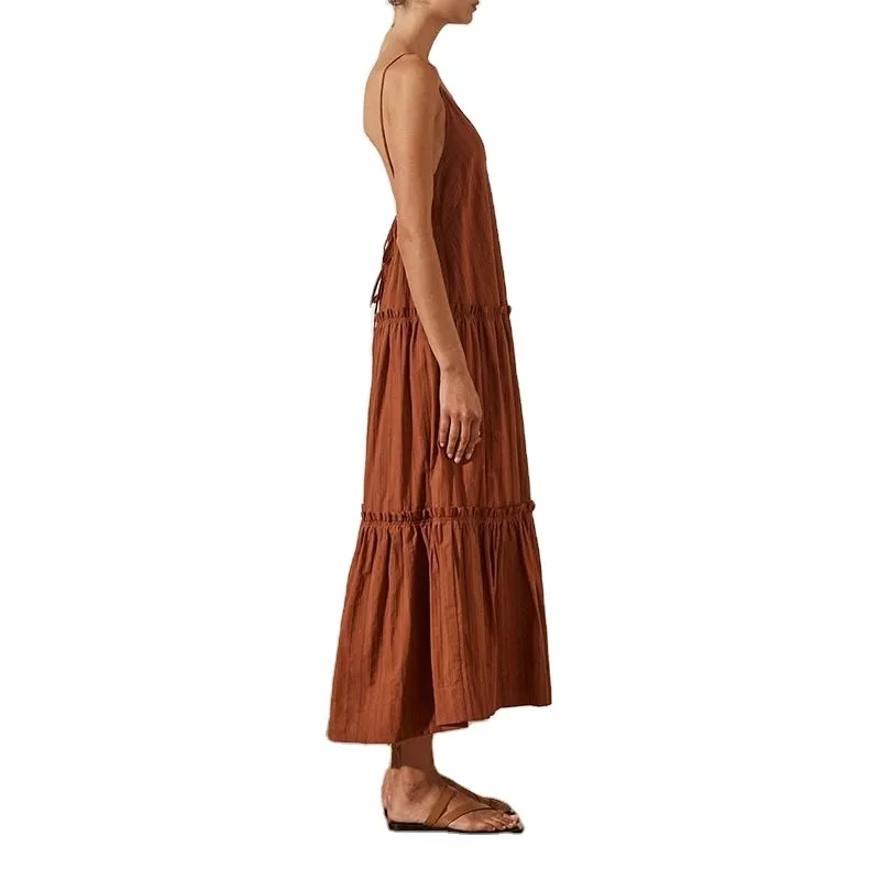 Vestido sexy de verano con escote en V profundo para mujeres, vestido de playa sin espalda, vestido largo de noche casual, vestido elegante de algodón para damas