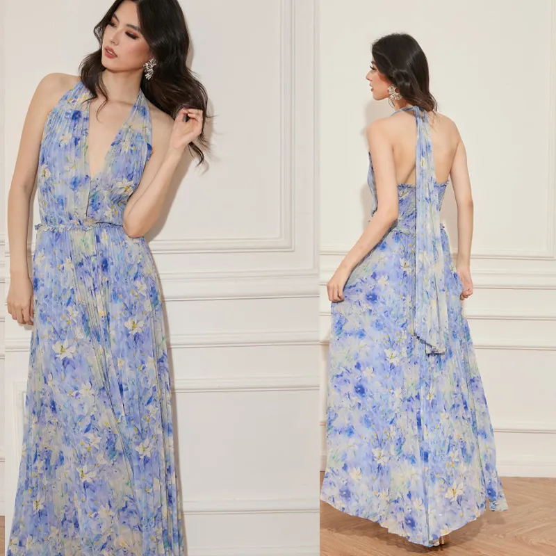 Vestidos de lujo personalizados para mujeres, elegante vestido de manga larga con estampado floral