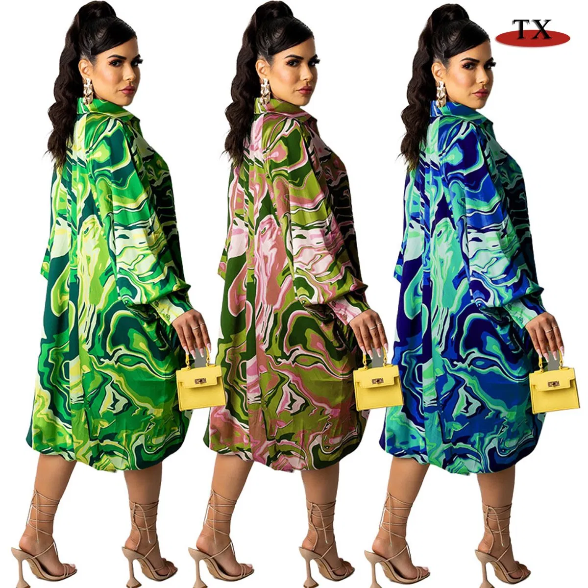 Vestido de seda de leche impreso para mujeres de tallas grandes en venta caliente en Amazon