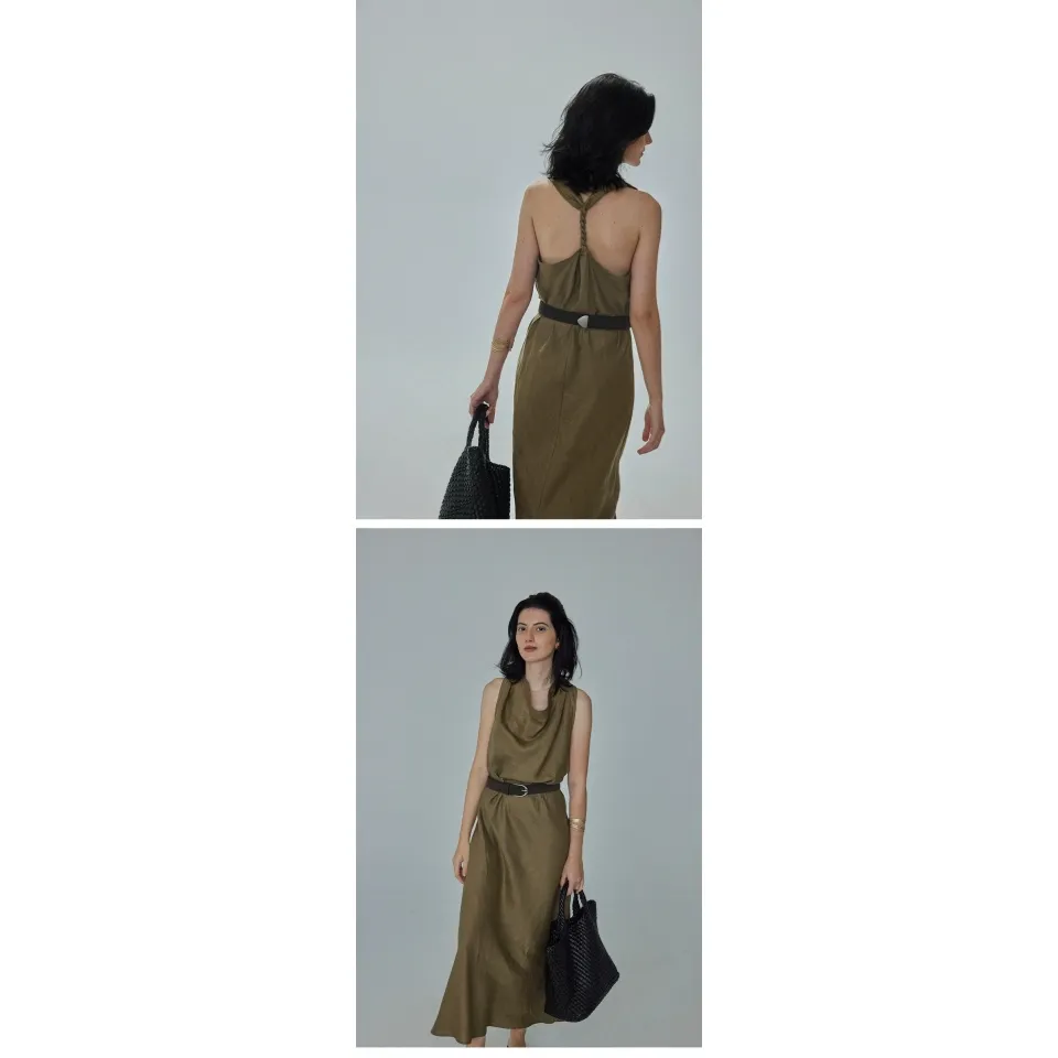 Vestido maxi sin mangas de lino de alta calidad para mujeres
