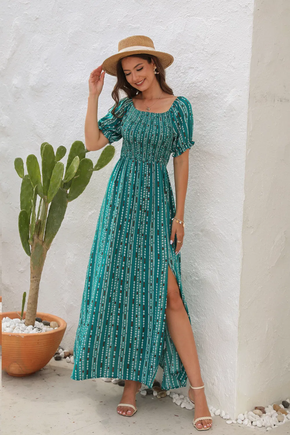 Vestido de noche largo de satén con abertura alta y un hombro para mujer