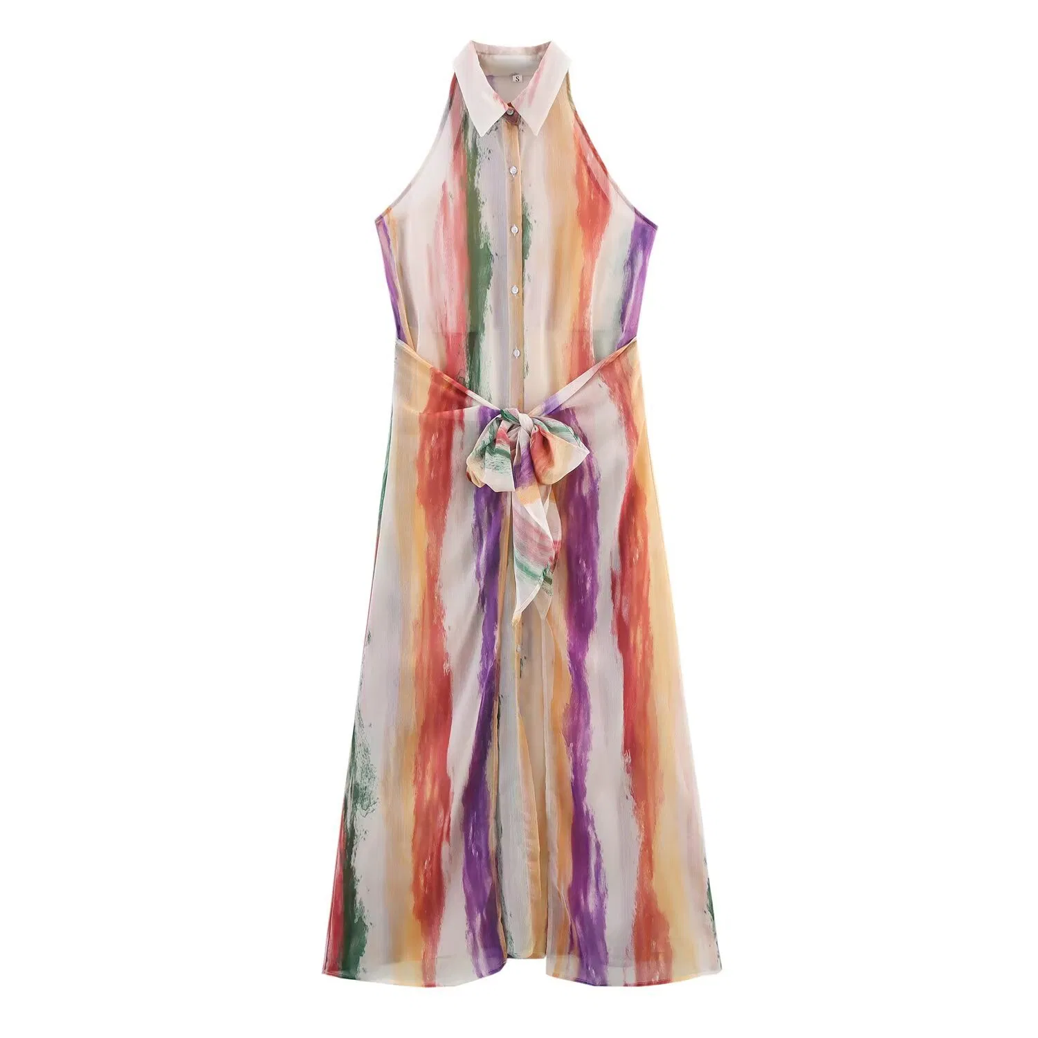 Vestido sin mangas con botones, envolvente de gasa con cuello de solapa, ajuste slim, vestido midi elegante para mujeres, vestido maxi impreso a medida, estilo europeo, boutique