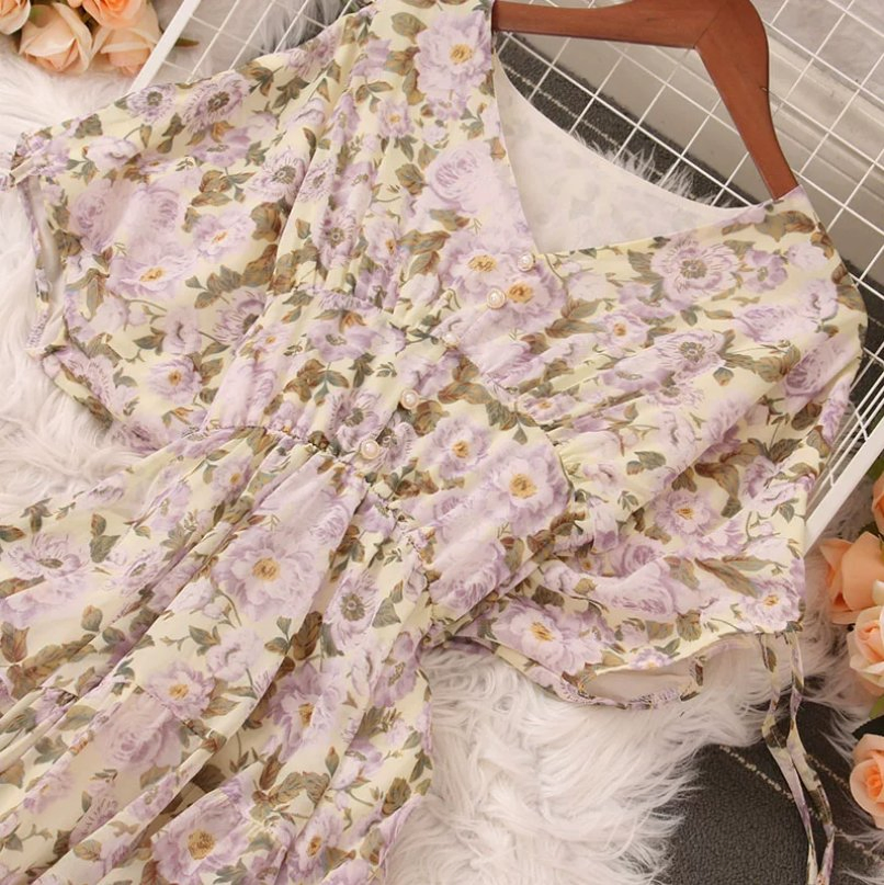 Vestido de hada largo y fluido vintage francés encantador para mujeres