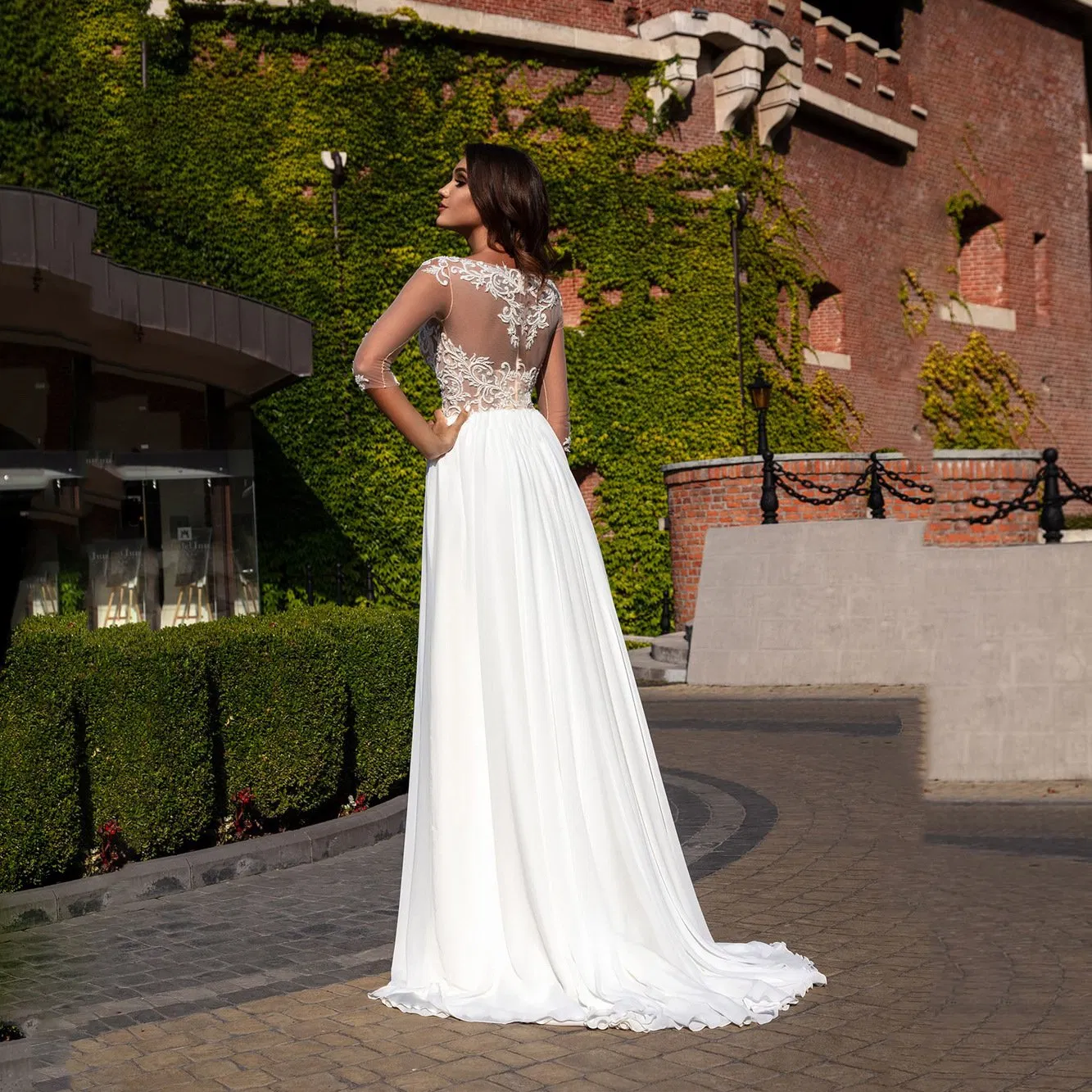 Vestido de novia de encaje de manga larga, vestido de boda de gasa blanca, ropa de mujer