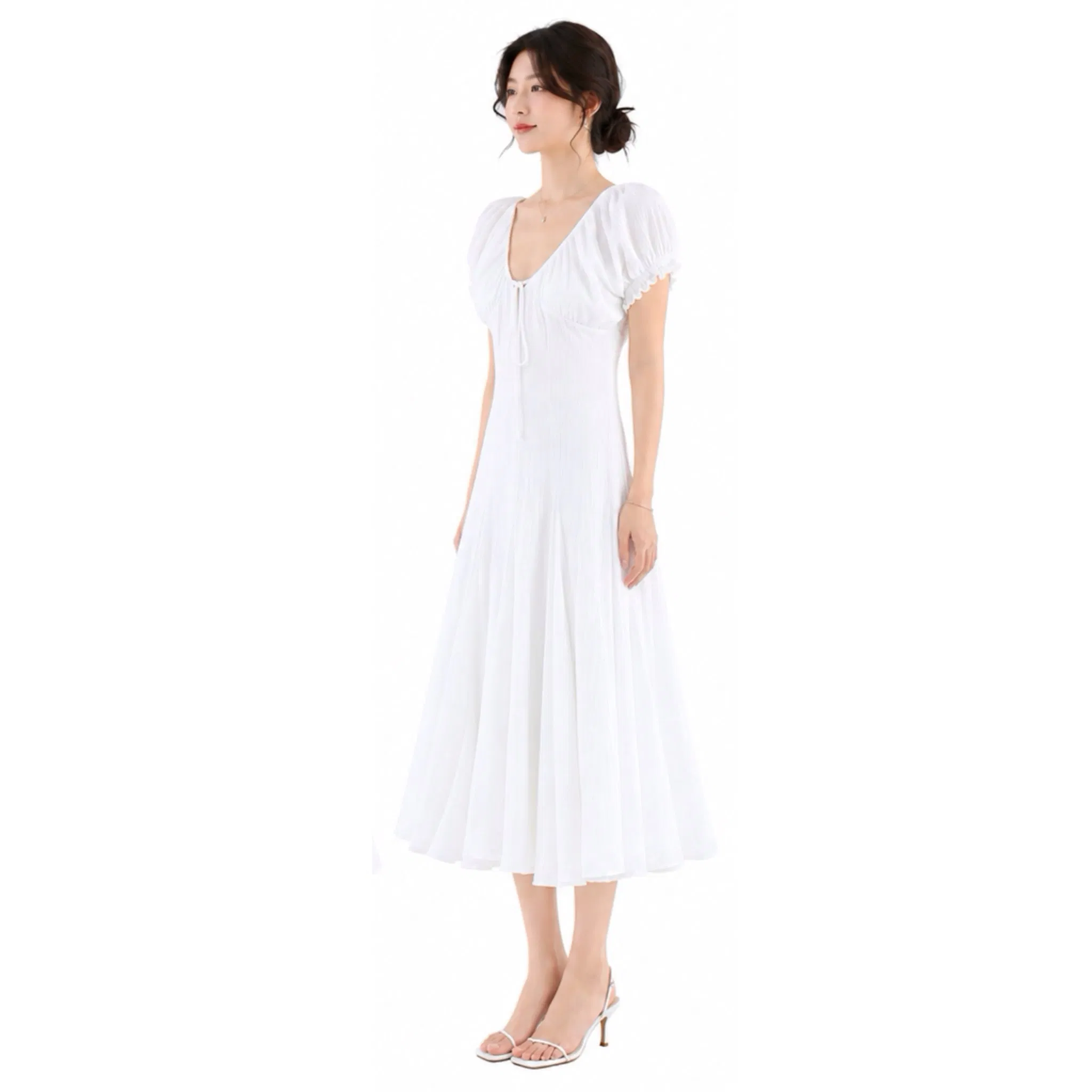 Vestido midi con fruncido en el busto y lazo en la parte delantera unisex, vestido de dos colores para mujeres, vestido de estilo swing
