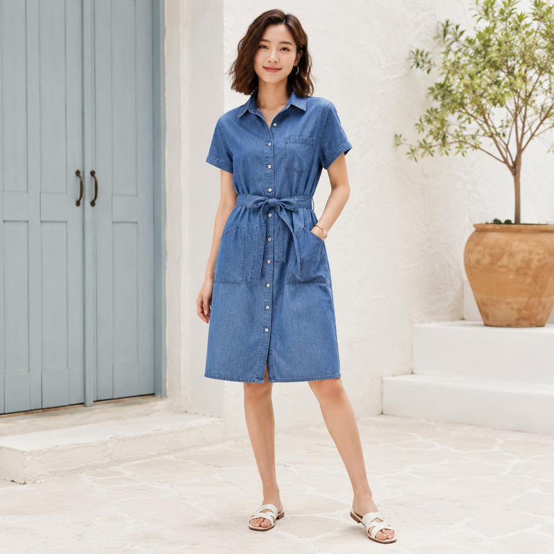 Vestido Camisero con Cinturón para Mujeres Proveedor de Vestidos Casuales para Colección de Boutique y Ropa de Oficina