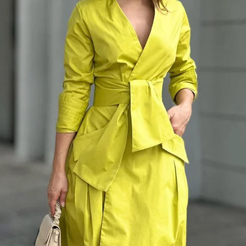 Vestido envolvente irregular clásico de manga larga para oficina de moda femenina, vestido de fiesta y club