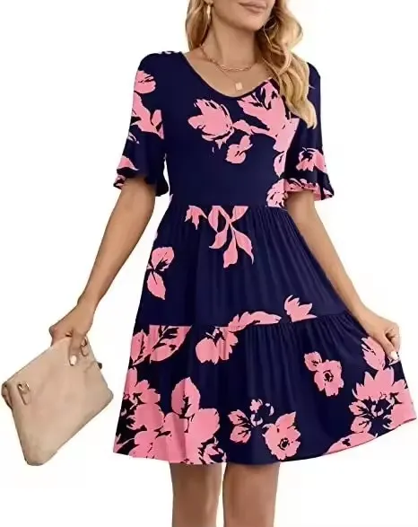 Vestido de una pieza casual impreso para mujer - Falda de media longitud