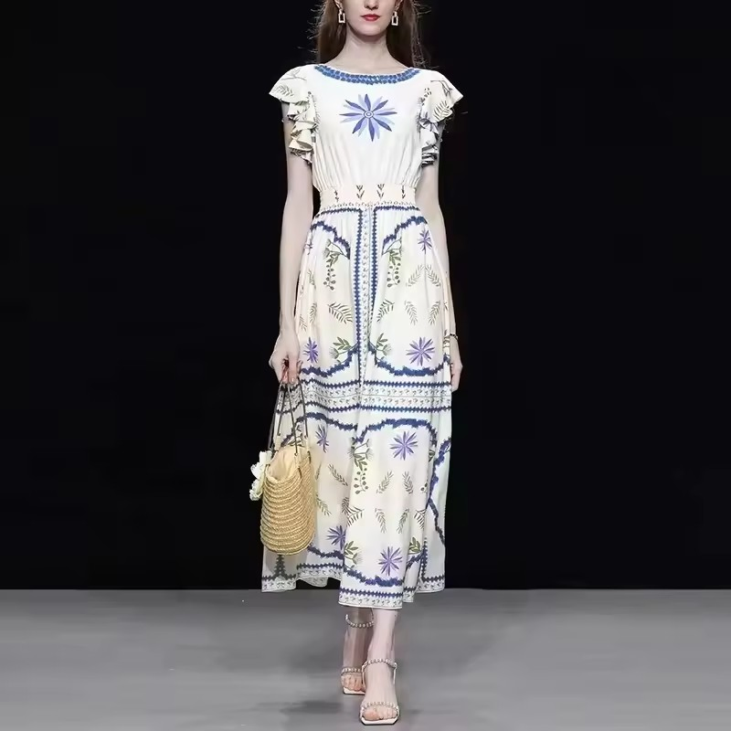 Vestido de chiffon oversized de longitud a la rodilla para mujeres, impreso con cera africana de alta calidad, hecho en una fábrica natural china para el día