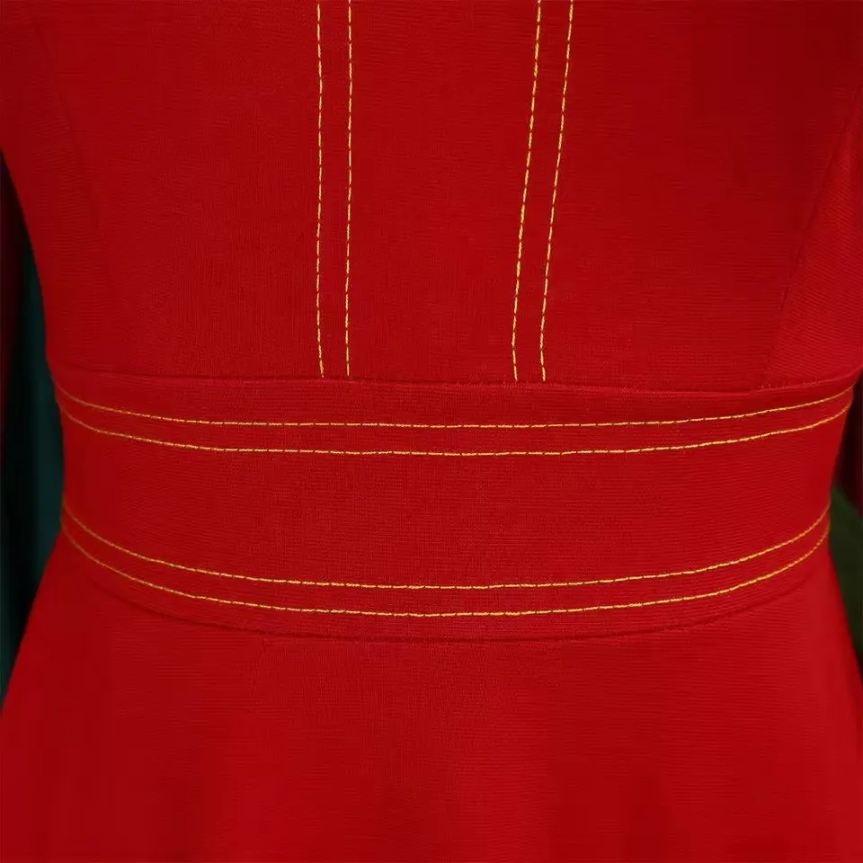 Vestido de oficina de alta calidad y larga longitud para mujeres con un diseño de escote redondo