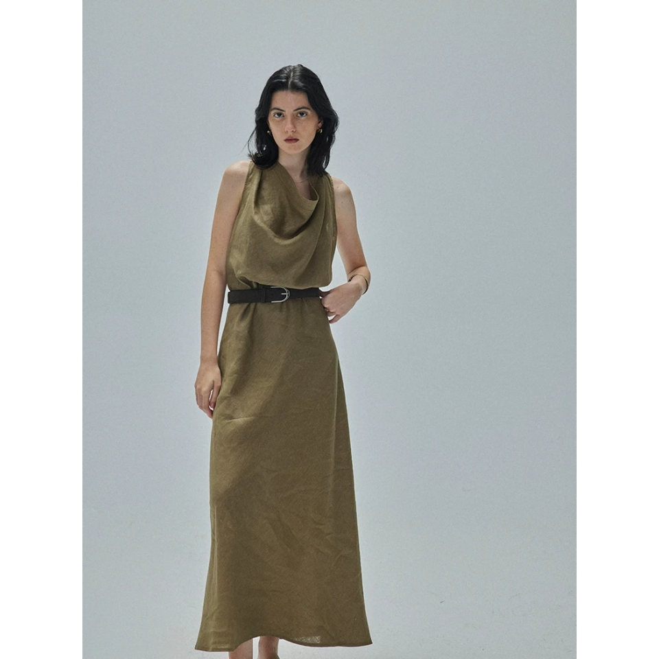 Vestido maxi sin mangas de lino de alta calidad para mujeres, personalizado al por mayor, para trabajo, oficina, negocios y vacaciones