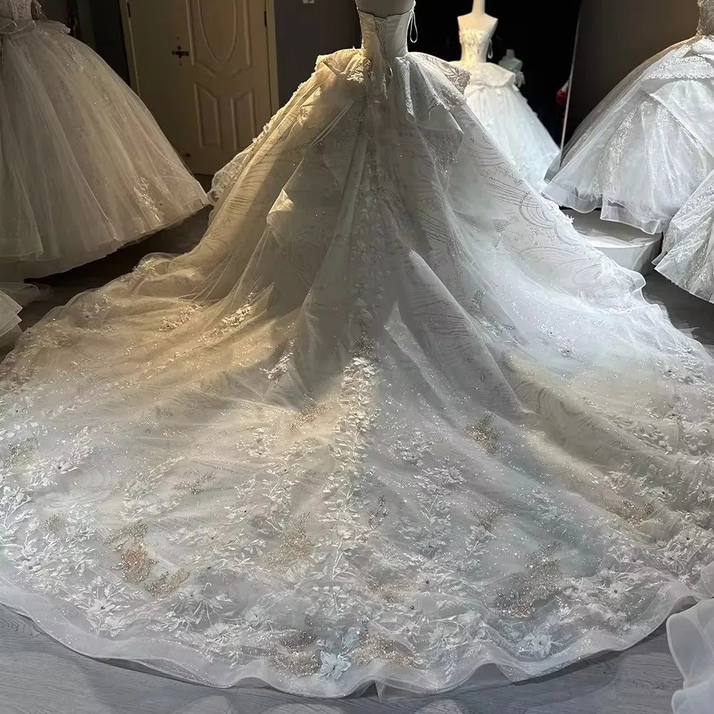 Vestidos de boda para mujeres, personalizados, con hombros al descubierto, hechos a mano, con encaje y cuentas