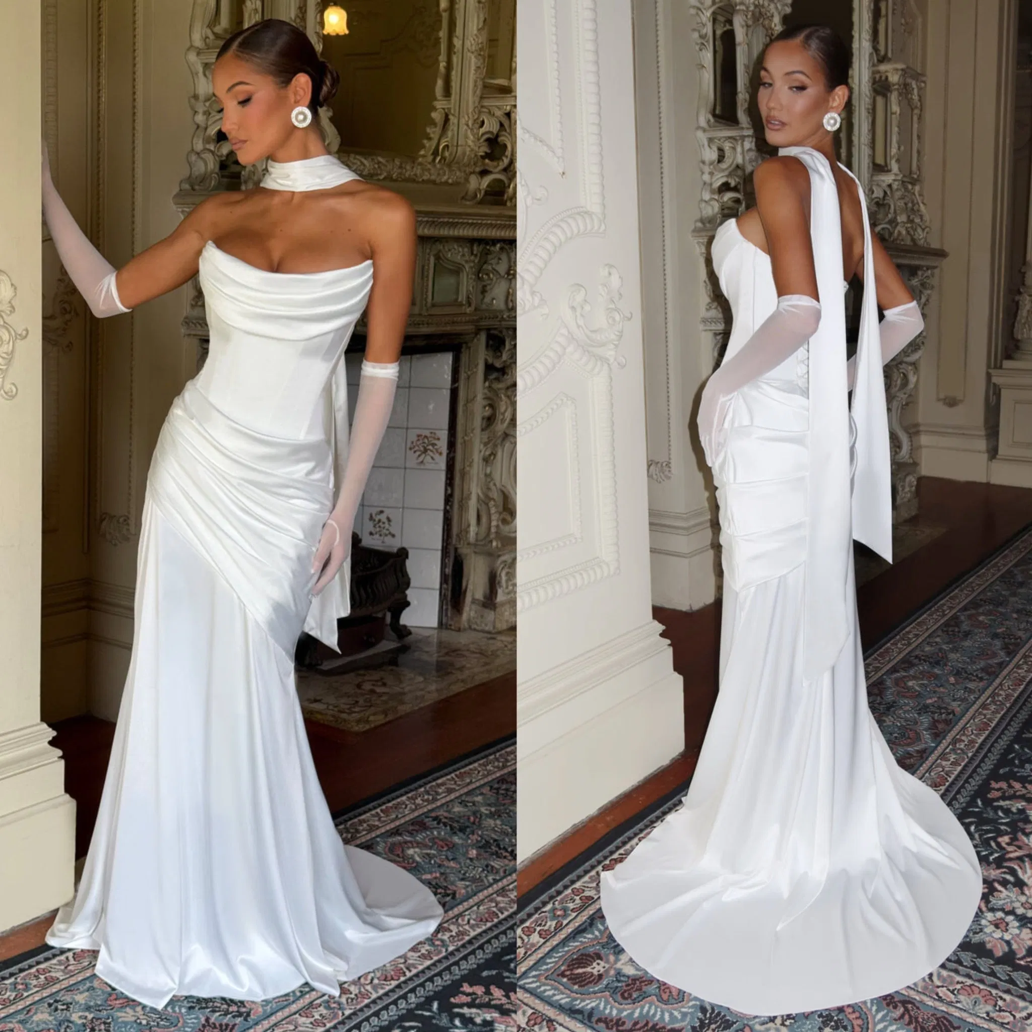 Vestido de lujo ligero de alta calidad para mujer, sin tirantes, con hueso de pescado, plisado y ajustado
